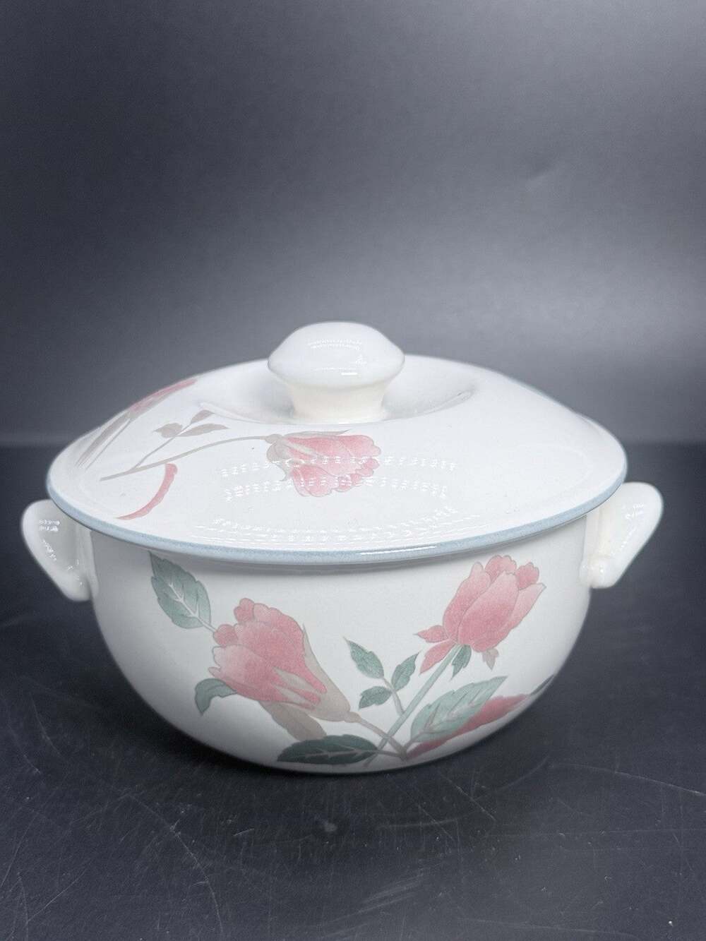 Vtg Mikasa Silk Flowers Individual Covered Casserole Dish / Trinket Dish F3003